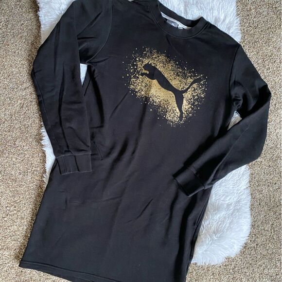 Puma Long Sleeve Black Gold Sweatshirt Dress Womens Size Small - Picture 1 of 11